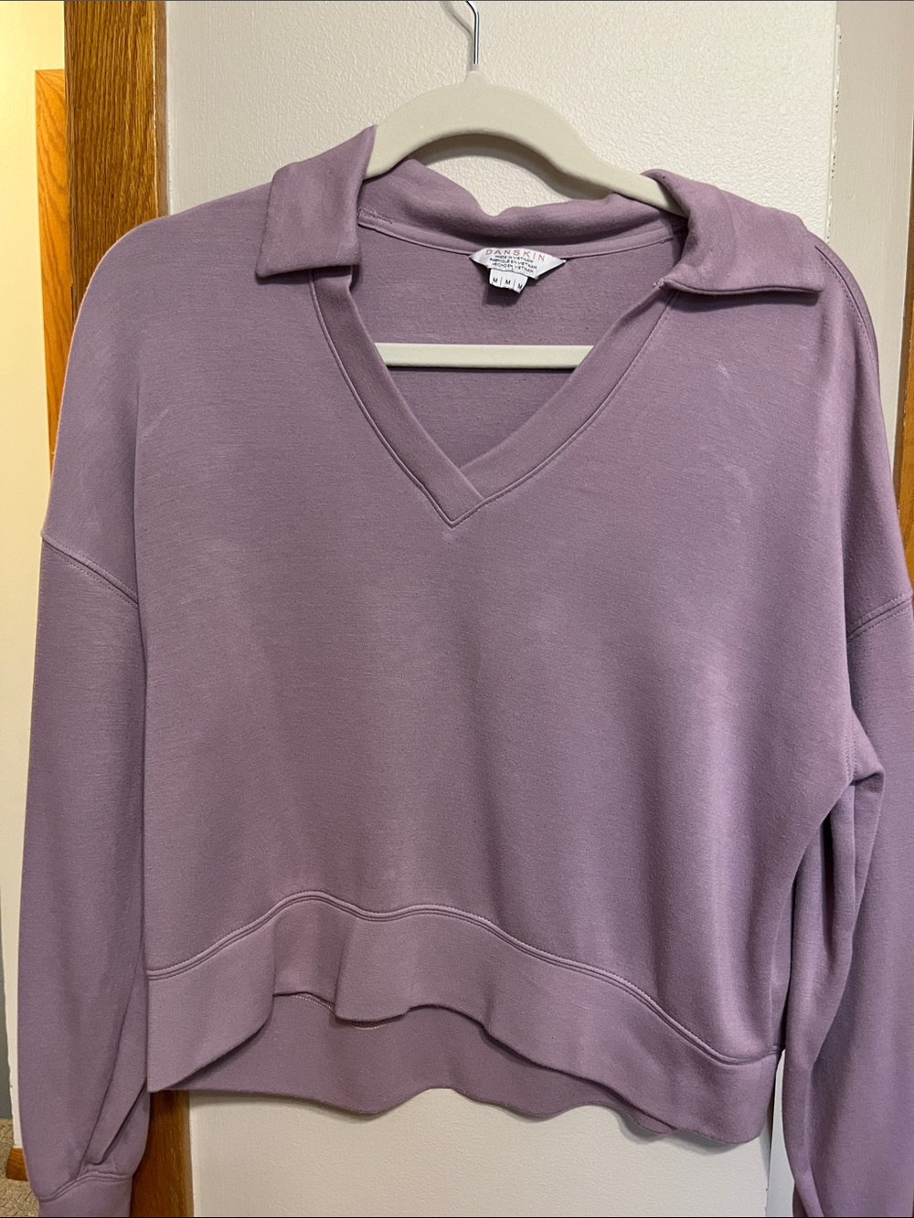 Danskin Dusty Lavender V‑Neck Polo Collar Sweatshirt